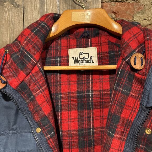 VINTAGE Woolrich Parka Mens L Hooded Wool Blanket lined Gorpcore blue ski alpine - Picture 4 of 12